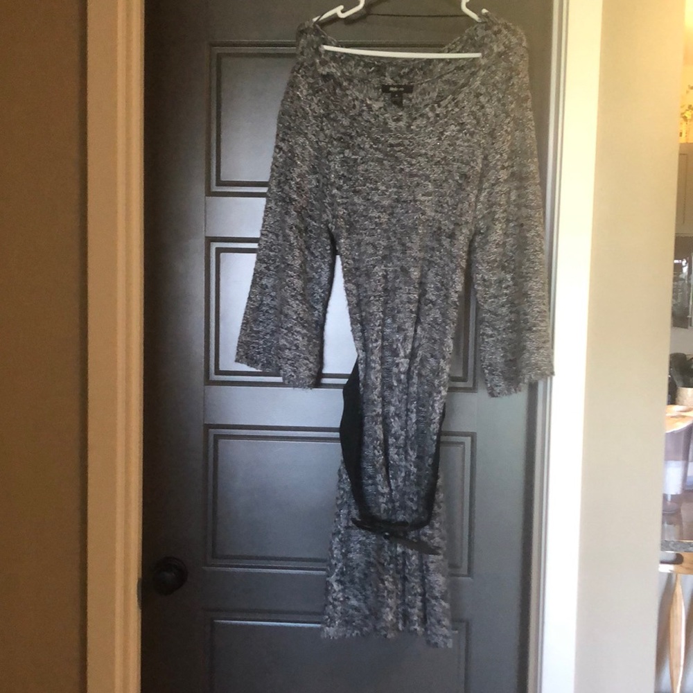 Gray sweater dress with belt